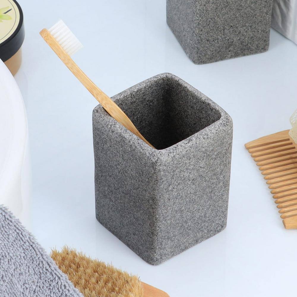 4-Pieces Bath Accessory Set with Soap Pump Tumbler Soap Dish and Toilet Brush Holder in Grey Granite Polyresin SET4GRANITE6194