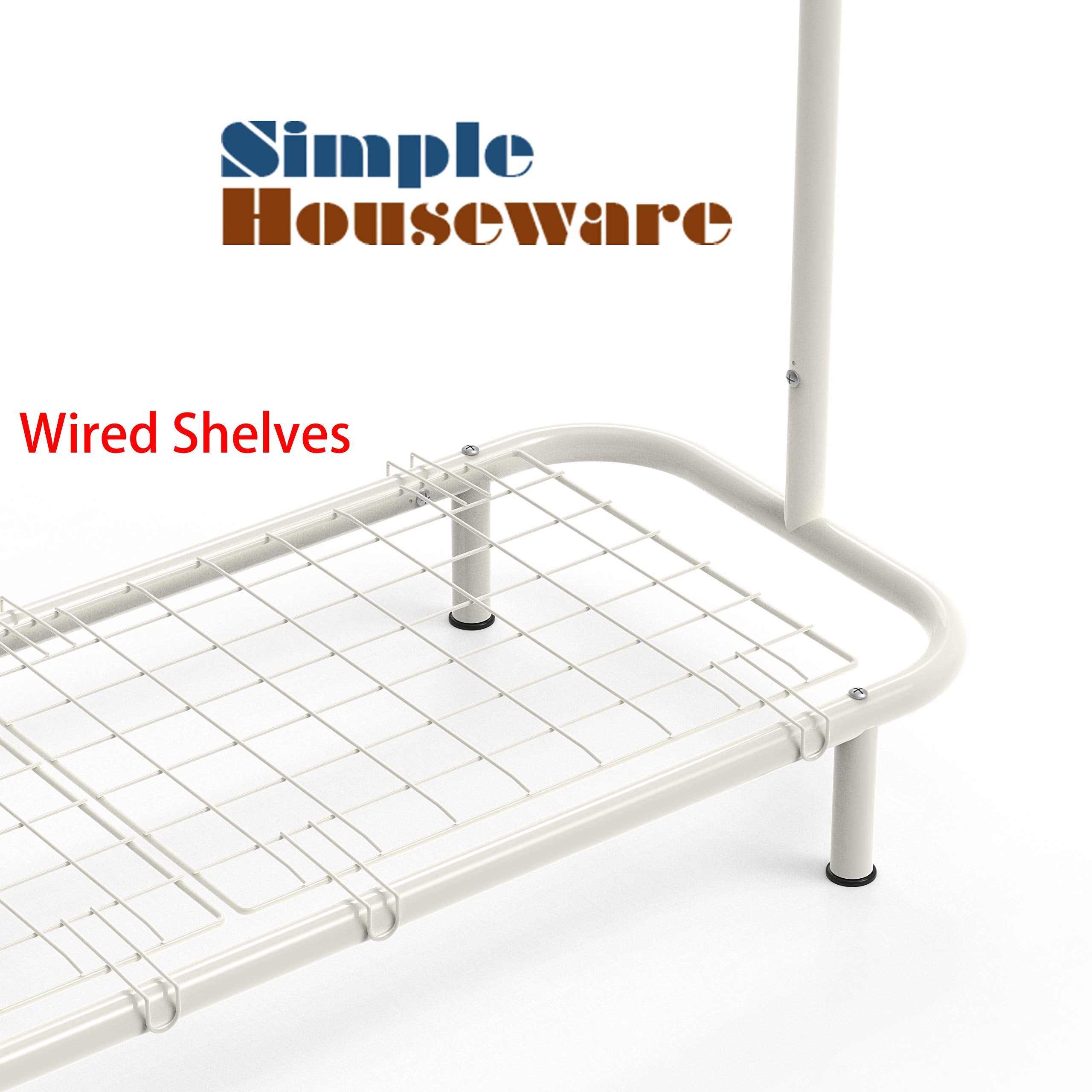 SimpleHouseware Industrial Pipe Clothing Garment Rack with Bottom Shelves, White