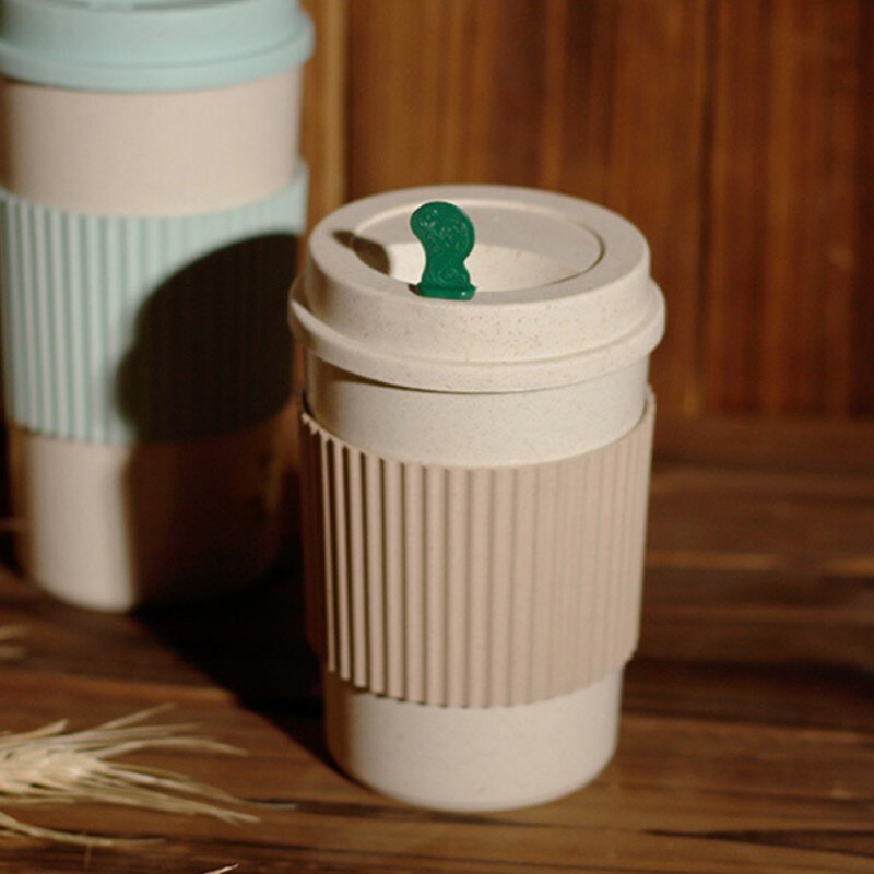 Wheat Fiber Straw Coffee Mug Double-wall Insulation Eco-friendly Coffee Cup Travel Leakproof Gift Mugs