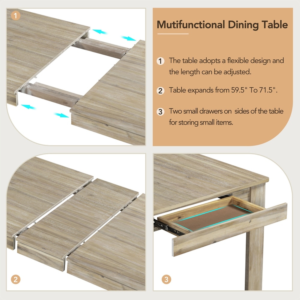 Dining Table Set Mutifunctional Extendable Table with Leaf and Drawers