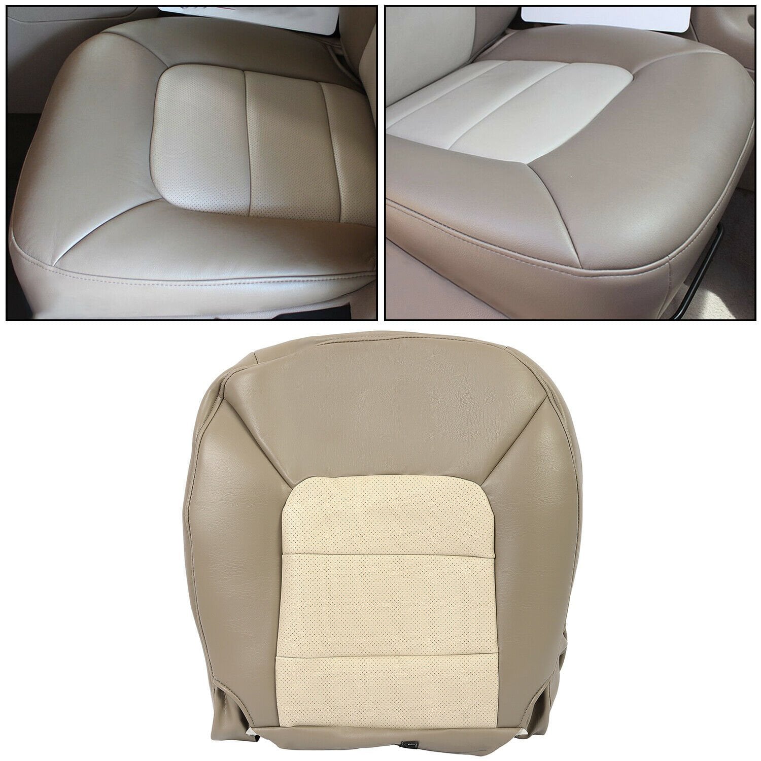 Kojem Driver Bottom Side Leather Seat Cover Replacement for 2003-2006 Ford Expedition Tan and Beige