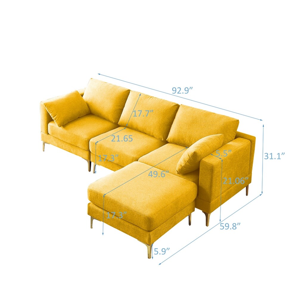 Modern 3 seat Sectional Sofas Set  Living Room Recliner Couch L Shaped Sectionals Sleeper Sofa with 2 Toss Pillows and Ottomans