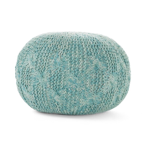 Deon Handcrafted Modern Fabric Weave Pouf  Aqua