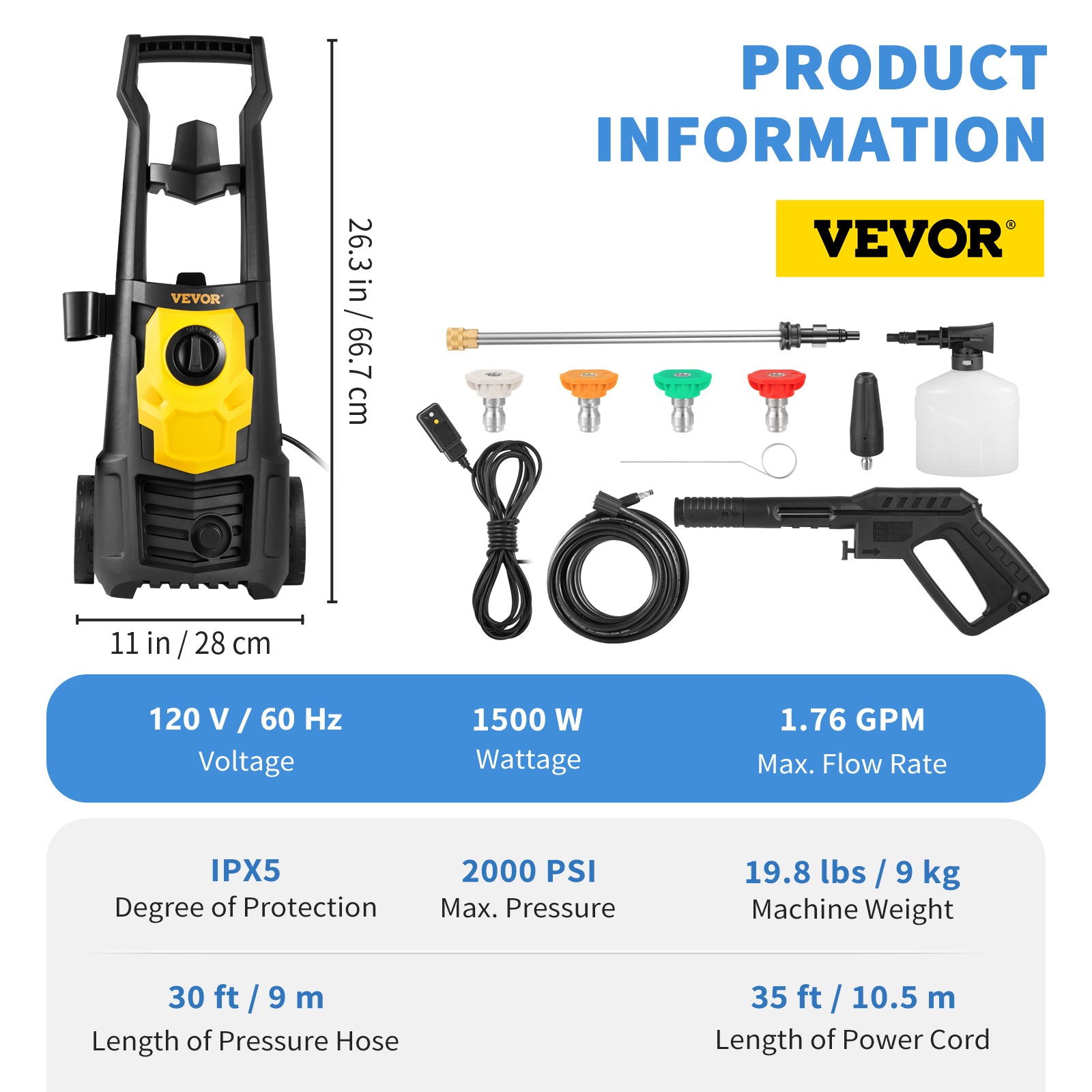 BENTISM 2000PSI 1.76GPM Pressure Electric High Pressure Washer 1500W Motor Jet Sprayer