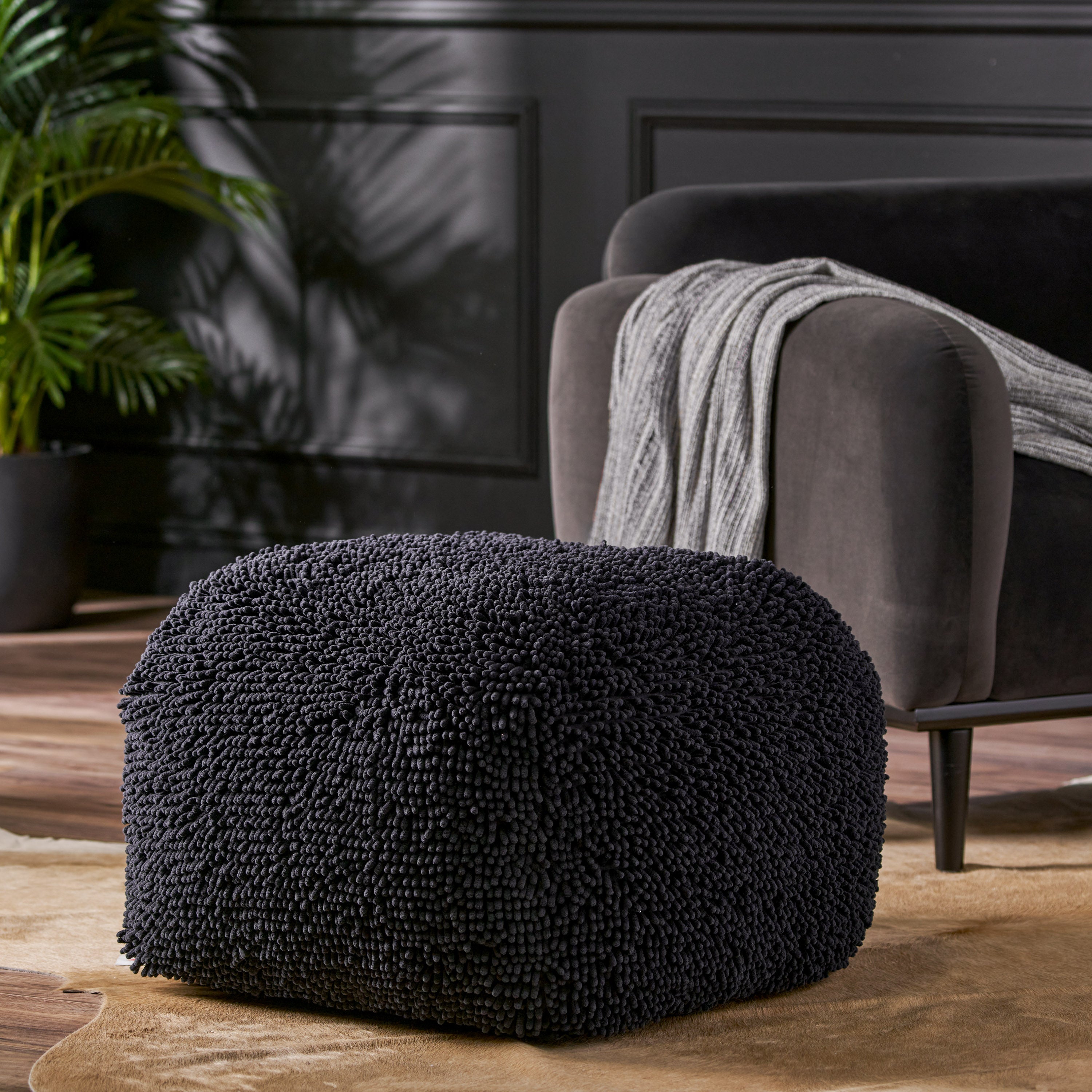 Statham Modern Microfiber Chenille Square Pouf