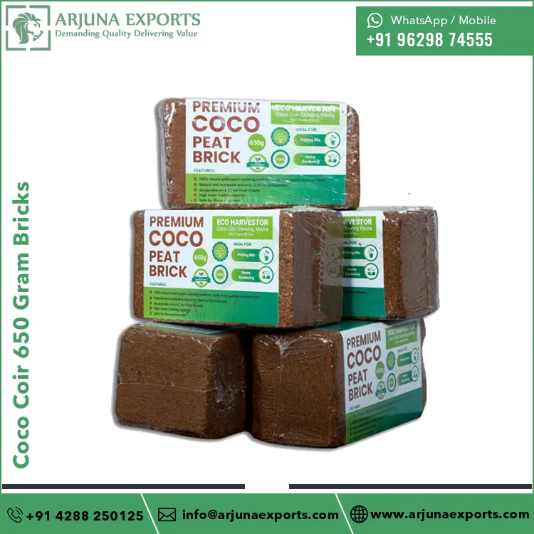 Potting Mix and Home Gardening Use Natural Coir Pith Coco Coir 650 Gram Bricks from Trusted Indian Supplier