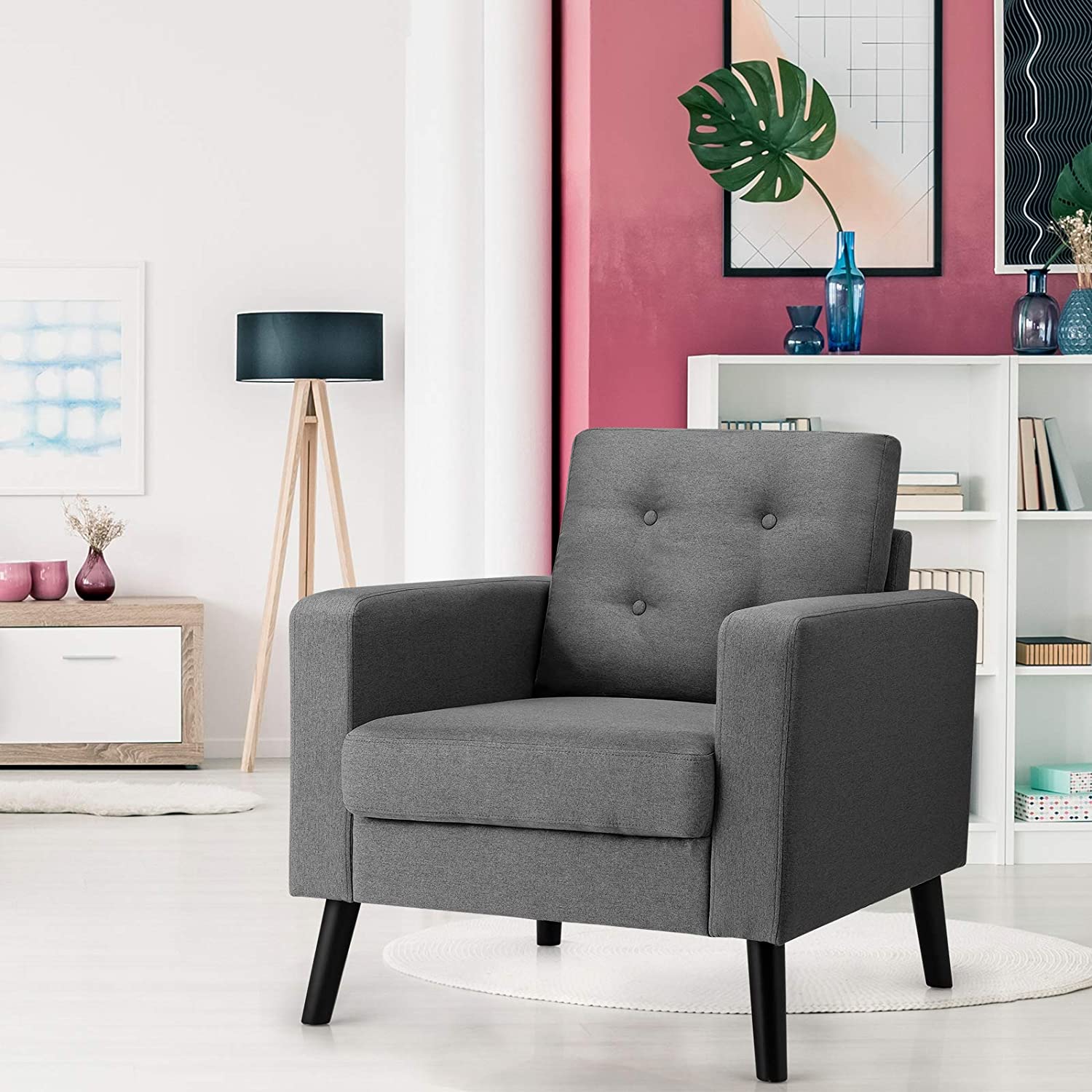 Giantex Modern Accent Chair, Mid-Century Upholstered Armchair Club Chair