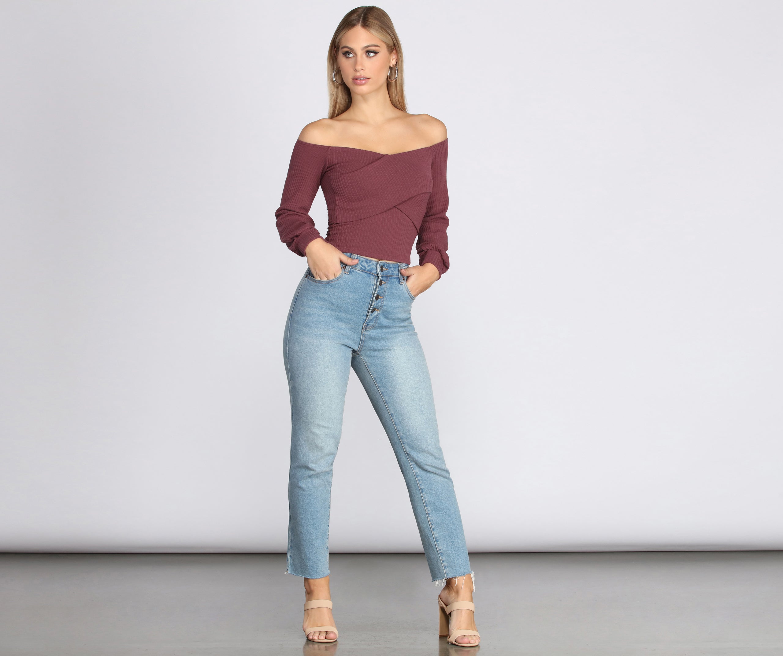 Ribbed Knit Off The Shoulder Top