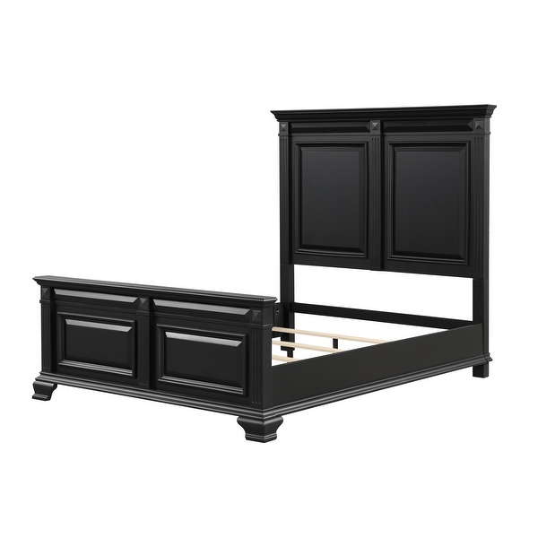 Roundhill Furniture Renova Vintage Black Wood Bedroom Set， Panel Bed， Dresser， Mirror， Two Nightstands - - 31525130