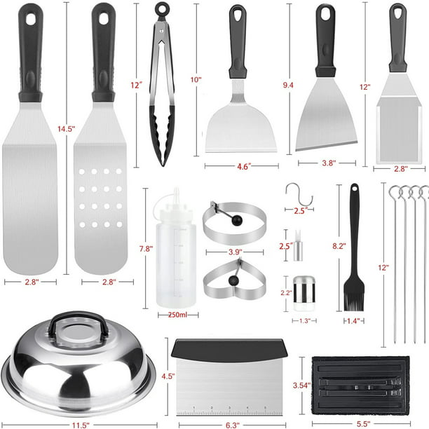 35pcs Blackstone Griddle Accessories Kit for Outdoor Camping, Stainless Steel Professional BBQ Grill Tools for Blackstone Camp Chef, Flat Top Grill Accessories Set with Basting Cover, Spatula, Scraper