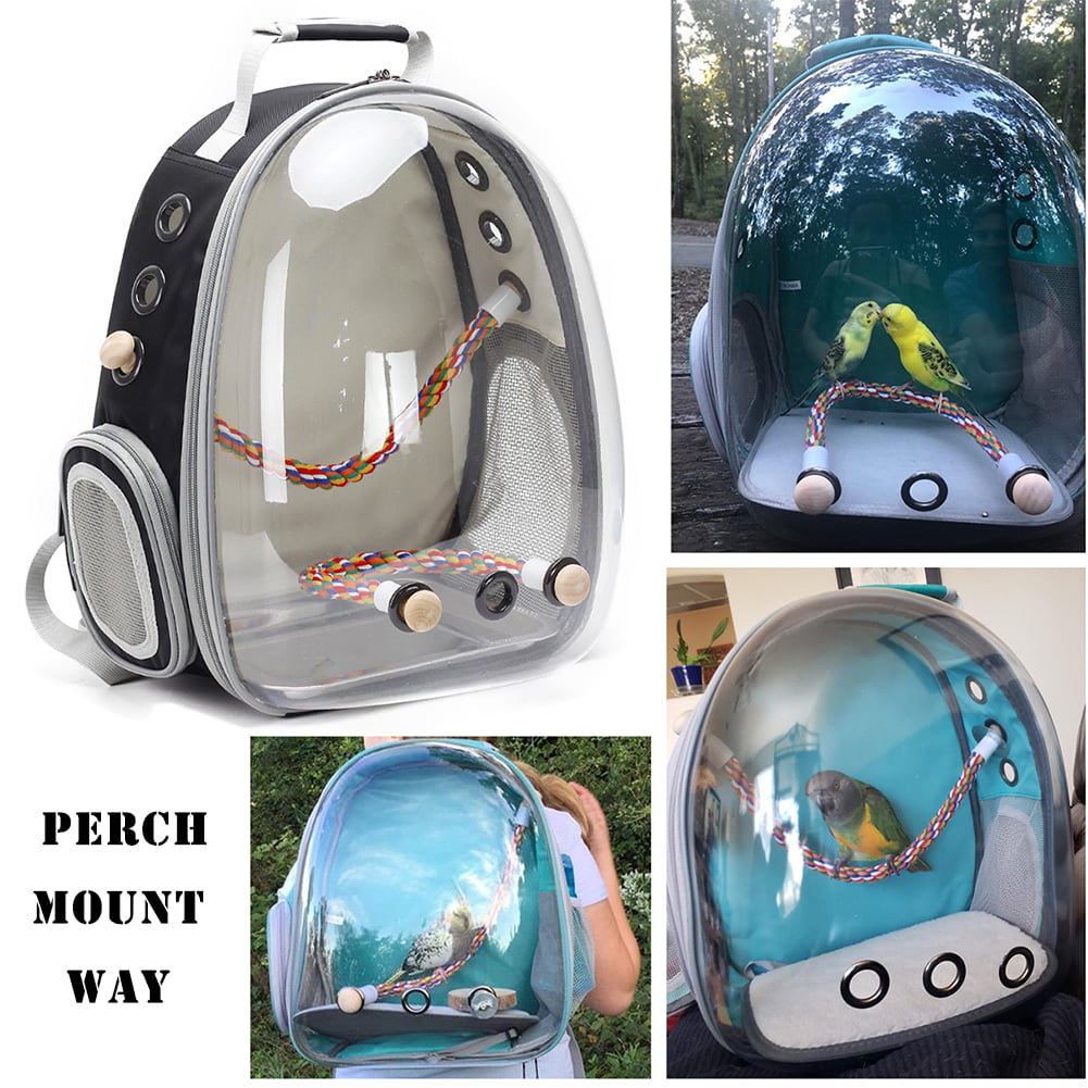 Bird Backpack Carrier， Clear Bubble Window Bird Travel Backpack with Tray and Standing Perch