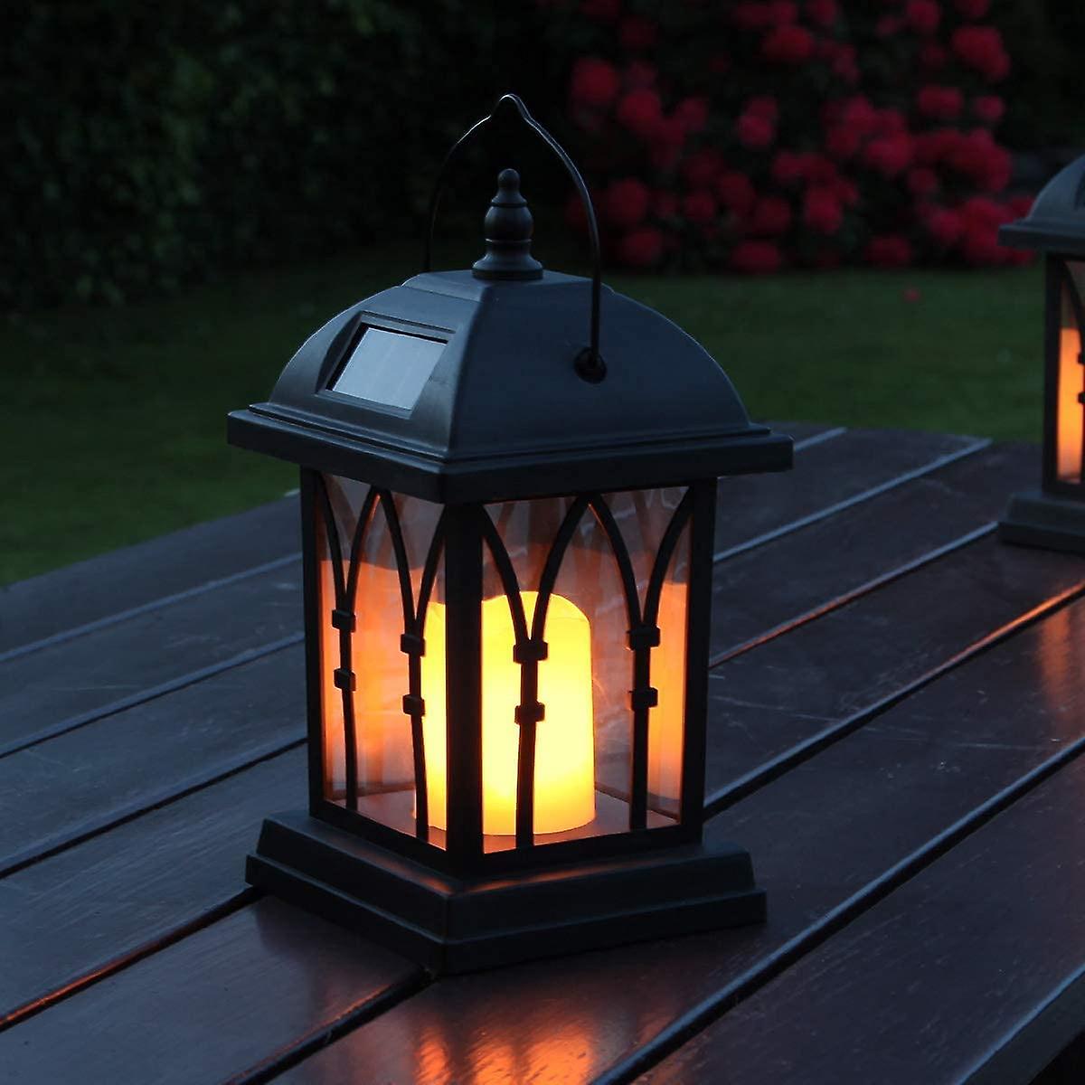 Night Light Outdoor Decorative Solar Lanterns Matte Black With Led Candle Lighting Waterproof Flickering Effect (27cm Height)