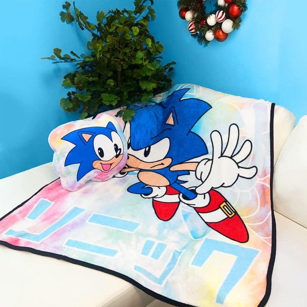 Just Funky Sonic The Hedgehog Tie dye 45 X 60 Inch Fleece Throw Blanket amp Pillow