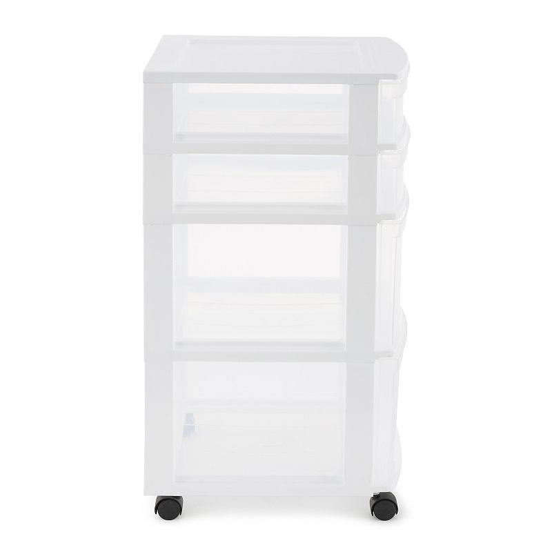 Gracious Living Resin Clear 4 Drawer Storage Chest System with Casters， White