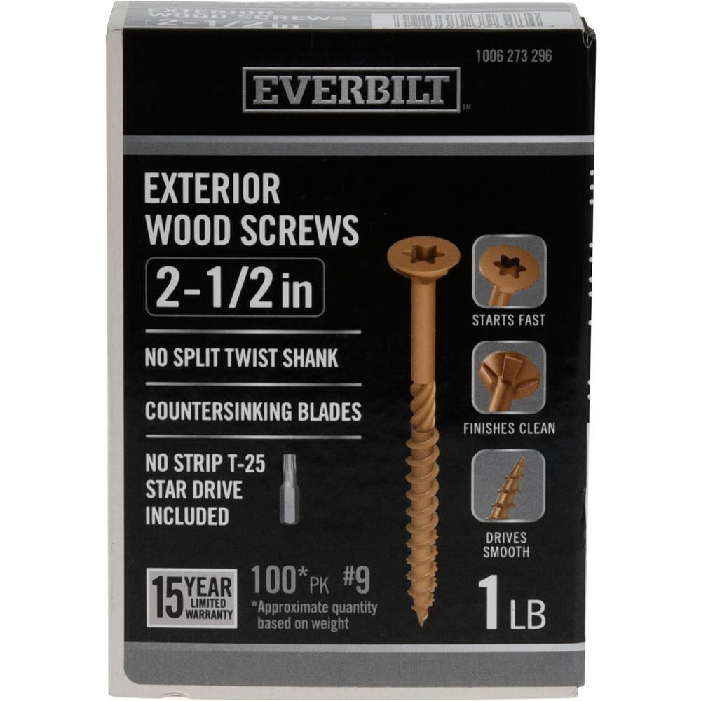 Everbilt #9 x 2-12 in. Star Drive Flat Head Exterior Wood Screws (100-Pack) 117337