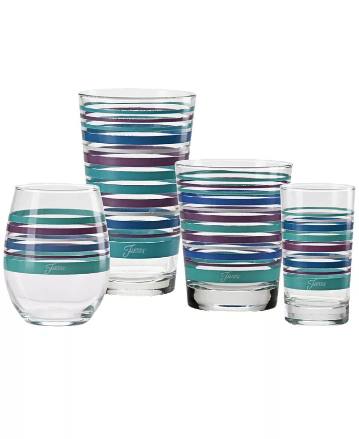 Fiesta Coastal Stripes Stemless Wine Glasses Set of 4