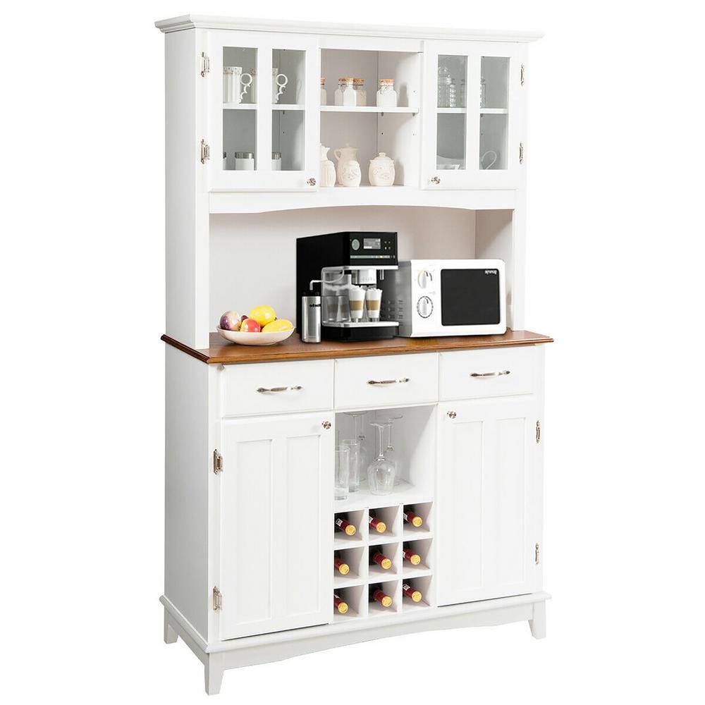 Costway White Buffet with Butch and Wine Rack HW64504+