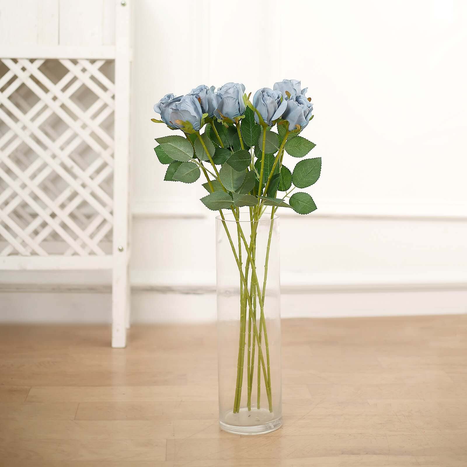 24pcs Dusty Blue Long Stem Artificial Silk Roses Flowers 31