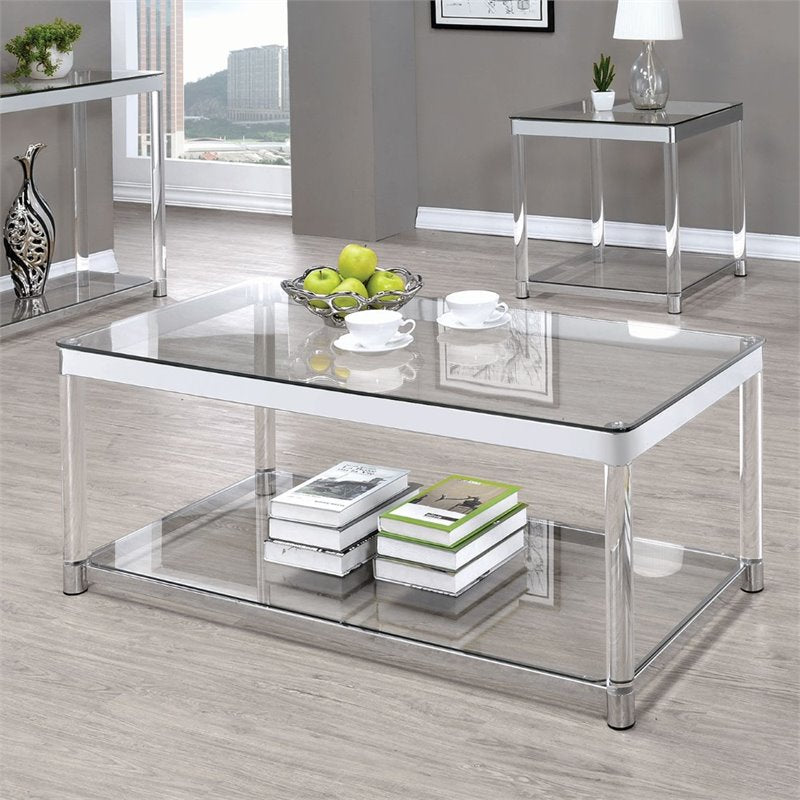 Bowery Hill Glass Top Coffee Table in Chrome