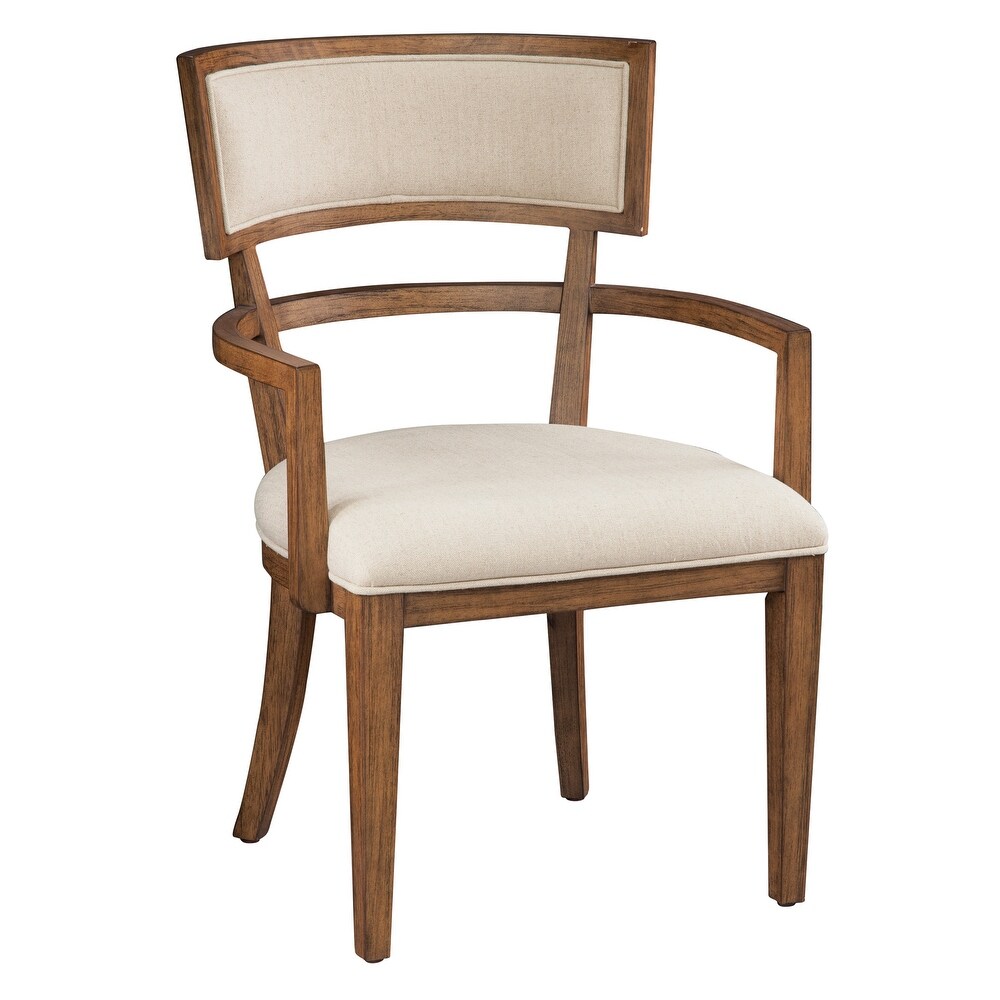 Solid Wood Ivory Linen Upholstery Dining Chair with Arms