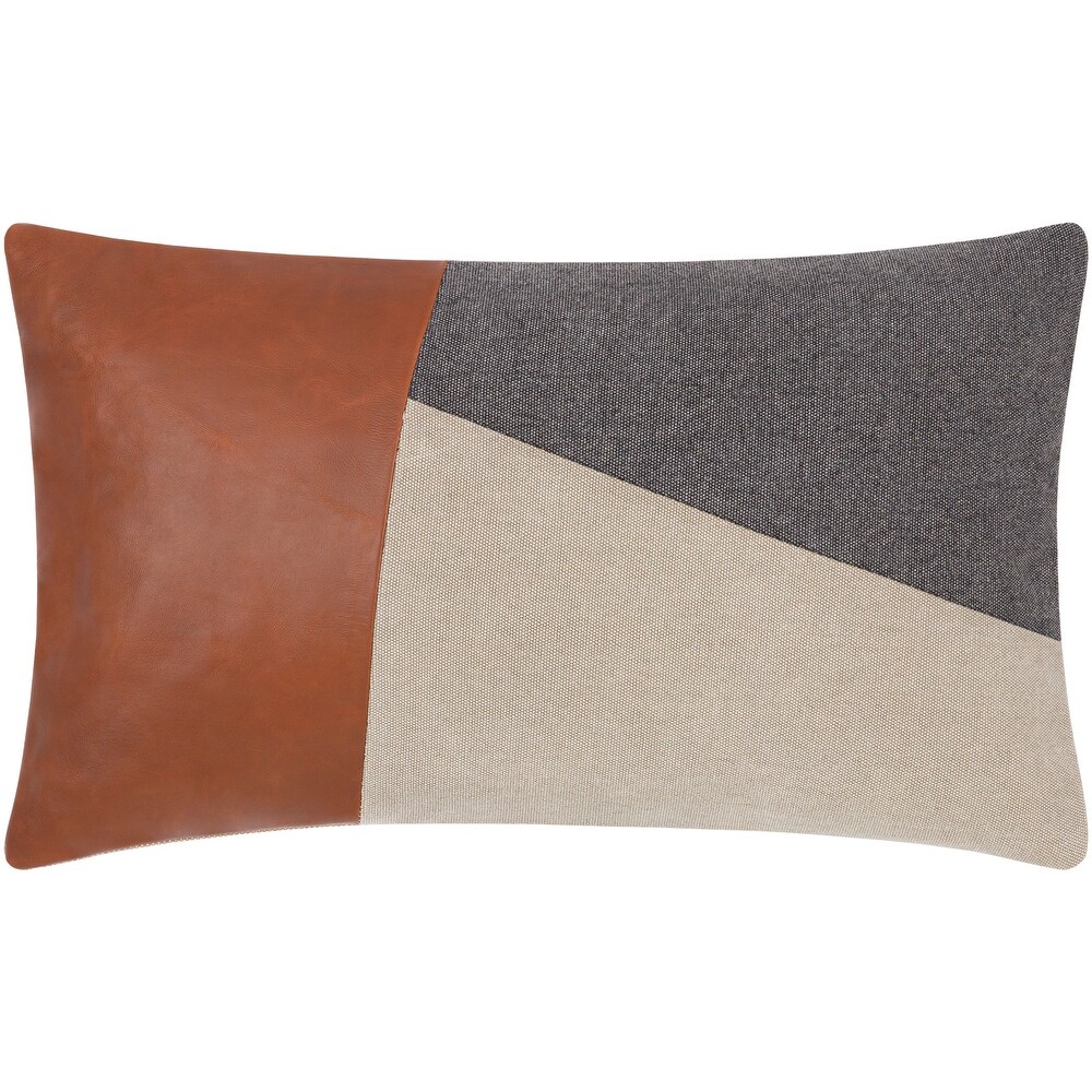 Yaseen Mixed Media Lumbar Pillow with Leather