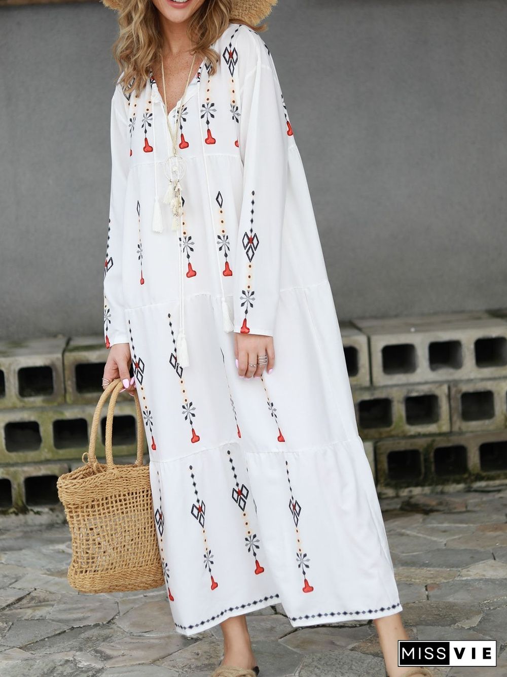 Floral Fringed Boho Summer Dress White Dresses