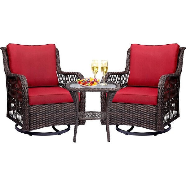 Outdoor Wicker Swivel Rocker Patio Set，360 Degree Swivel Rocking Chairs Elegant Wicker Patio Bistro Set