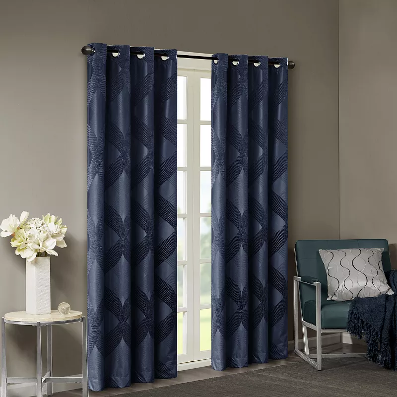 SunSmart Abel Ogee Knitted Jacquard 100% Blackout 1 Window Curtain Panel