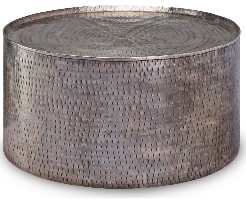 Pala Coffee Table Hammered Metal With Distressed Pewter Finish   Industrial   Coffee Tables   by Buildcom  Houzz