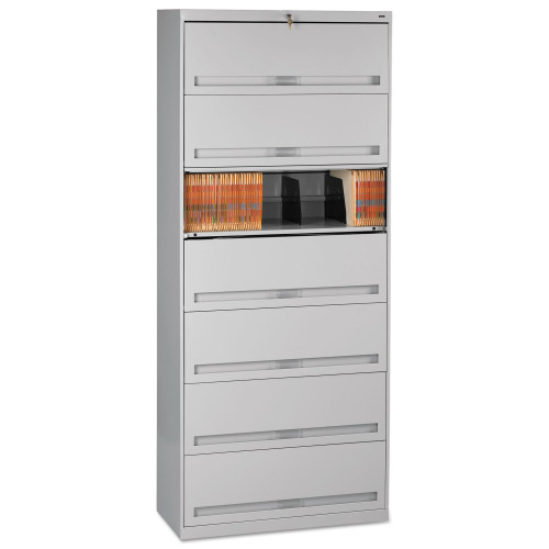 Tennsco Fixed Shelf Enclosed-Format Lateral File for End-Tab Folders， 7 Legal/Letter File Shelves， Light Gray， 36