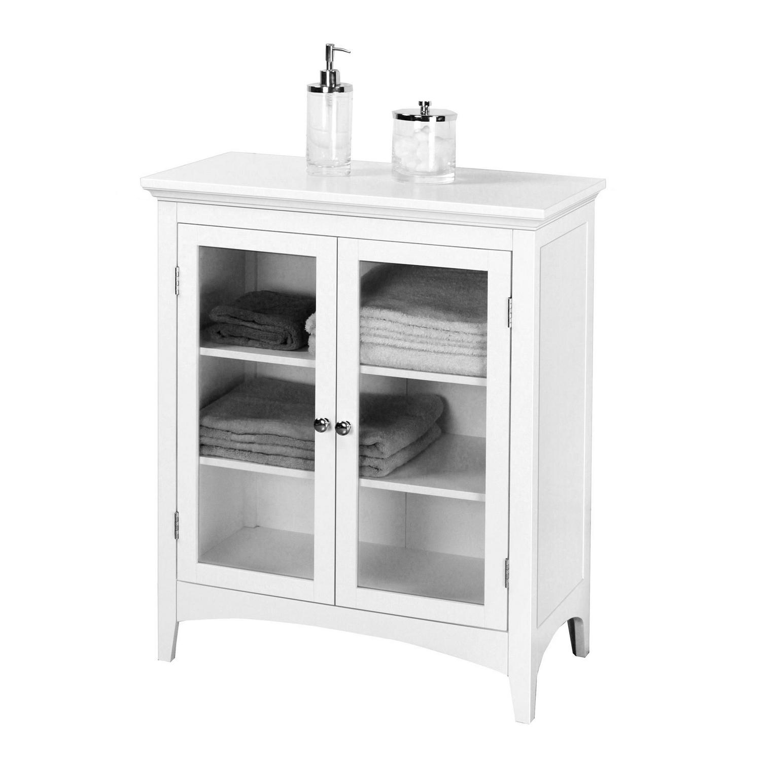 Teamson Home Madison Wooden Floor Cabinet with 2 Glass Doors， White