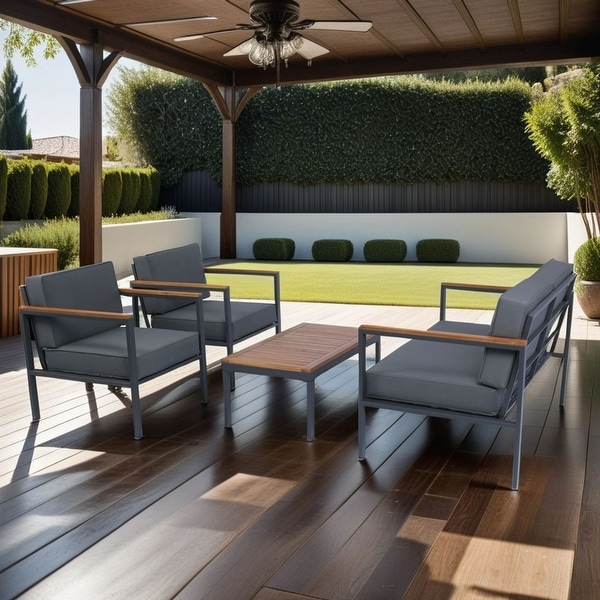 4 Pieces Outdoor Sofa Set with Acacia Wood Top