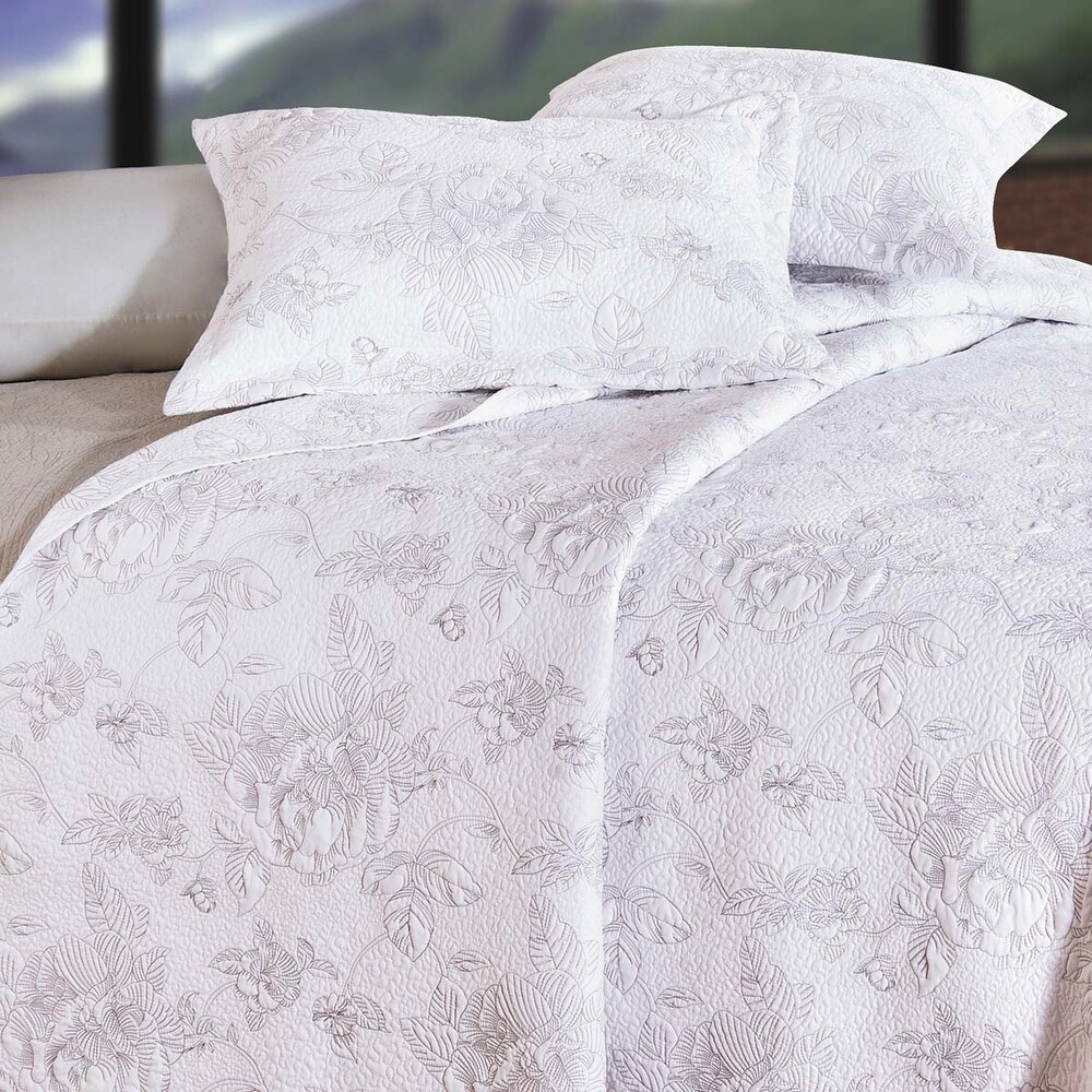 Camellia Silver Twin Quilt 100% Cotton Lightweight Machine Washable Reversible Bedspread Coverlet