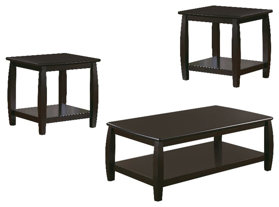 Coaster Dixon 3 Piece Wood Coffee Table Set with Shelf in Cappuccino   Transitional   Coffee Table Sets   by Homesquare  Houzz