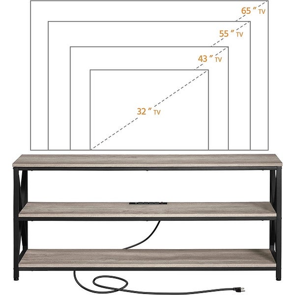 TV Stand with Power Outlets to 65 Inches， Industrial TV Console with 3-Tier Storage Shelves， Media Entertainment Center