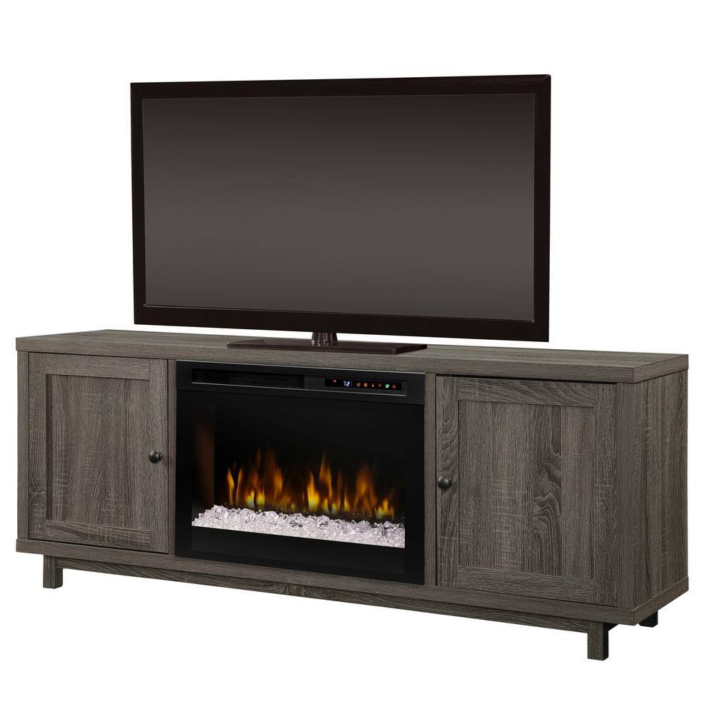 Dimplex Jesse 65 in. Electric Fireplace and Glass Ember Bed in Iron Mountain Grey with 26 in. Media Console GDS26G8-1908IM