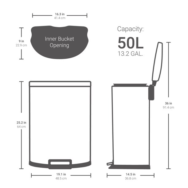 Qualiazero 13.2 gal Stainless Steel Step On Kitchen Trash Can