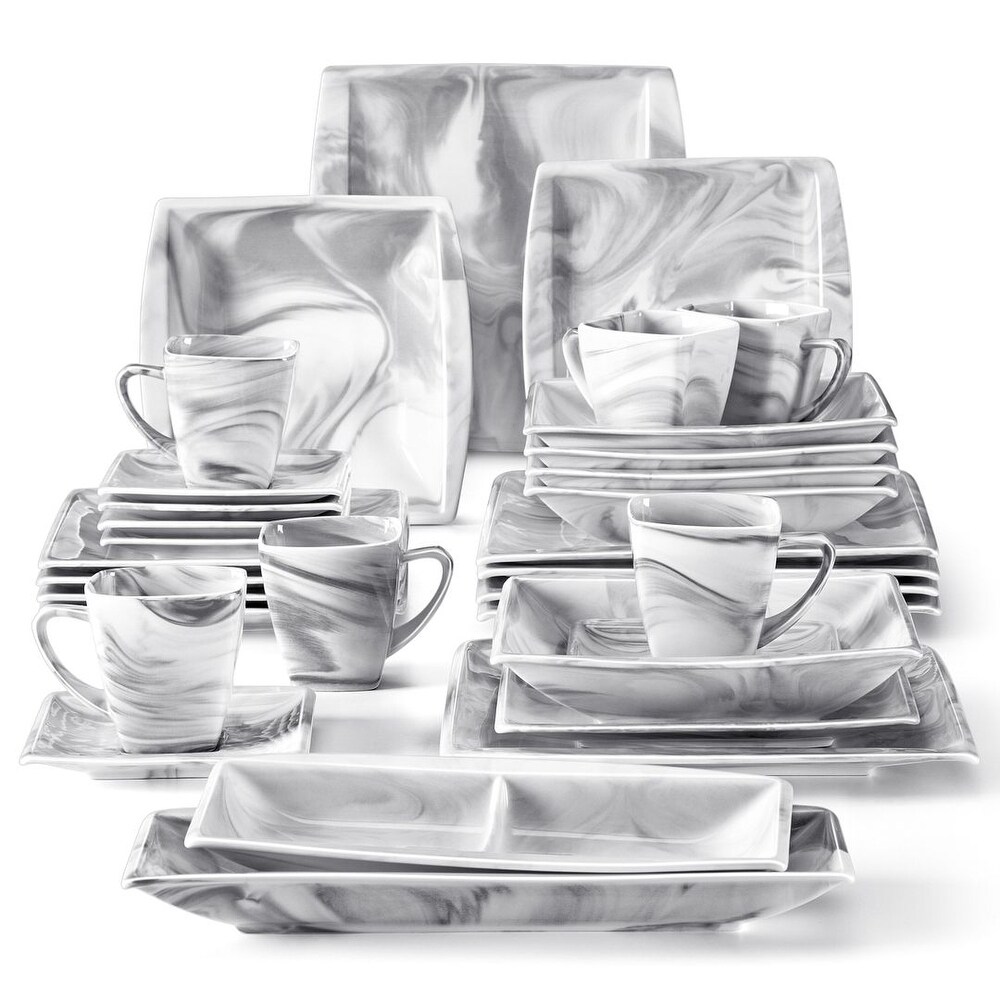 MALACASA BLANCE 32 Piece Marble Gray Dinnerware Set (Service For 6)