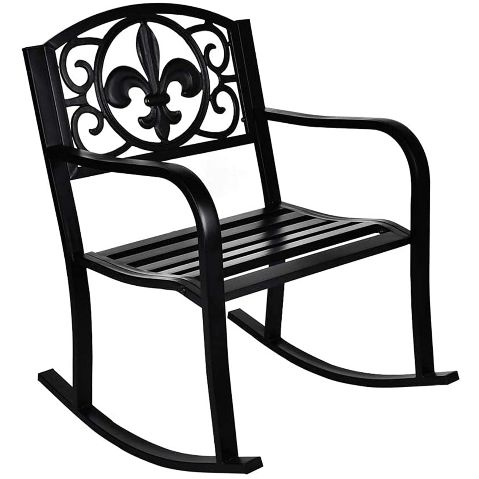 Magic Union Outdoor Rocking Chair Cast Iron for Patio Garden Backyard, Black