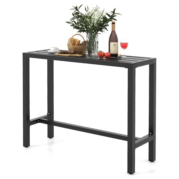 Costway Outdoor Metal Bar Table Patio Rectangular Counter Height Dining Table Black