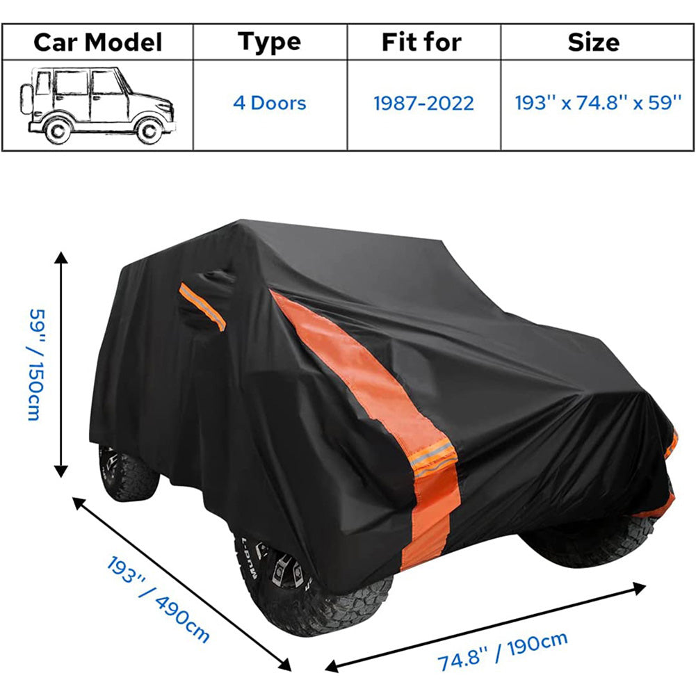 Jeep Wrangler 4 door waterproof cover， Jeep all weather waterproof car cover， Jeep full exterior covers for Jk Jl Tj Tj Yj Cj