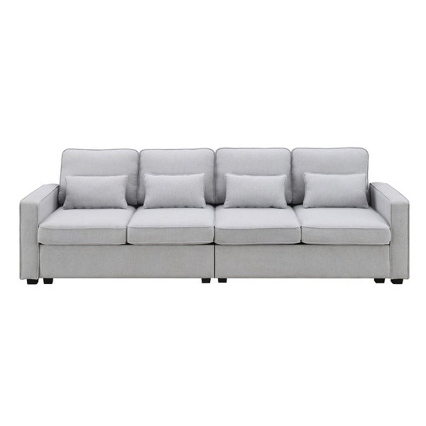 4-Seater Modern Linen Fabric Sofa with Armrest Pockets and 4 Pillows