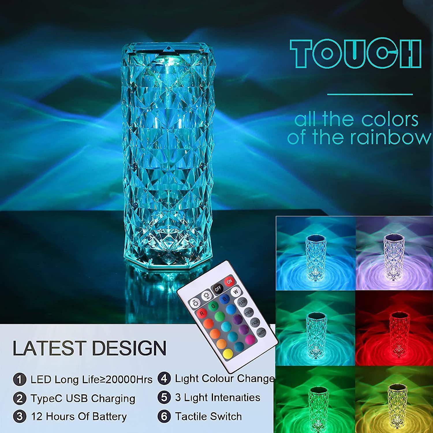 Crystal Table Lamps Rose Light Projector 16 Colors Changing Touch Remote Control Adjustable Romantic Diamond Atmosphere Lights