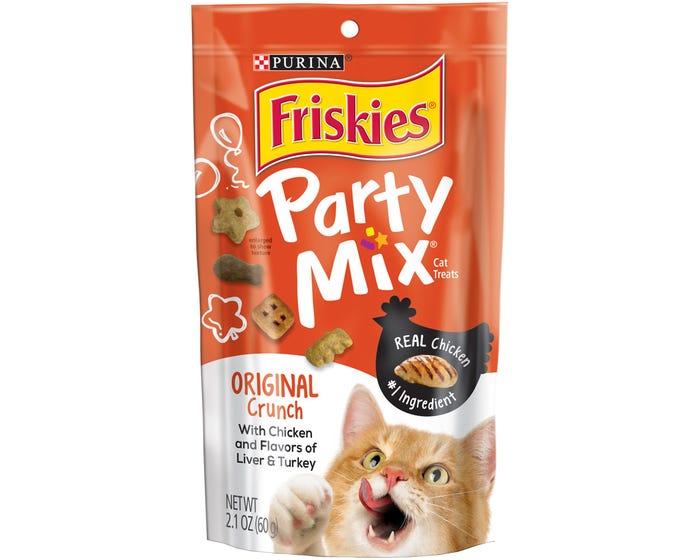 Purina Friskies Party Mix Original Crunch Cat Treats， 2.1 oz. Pouch