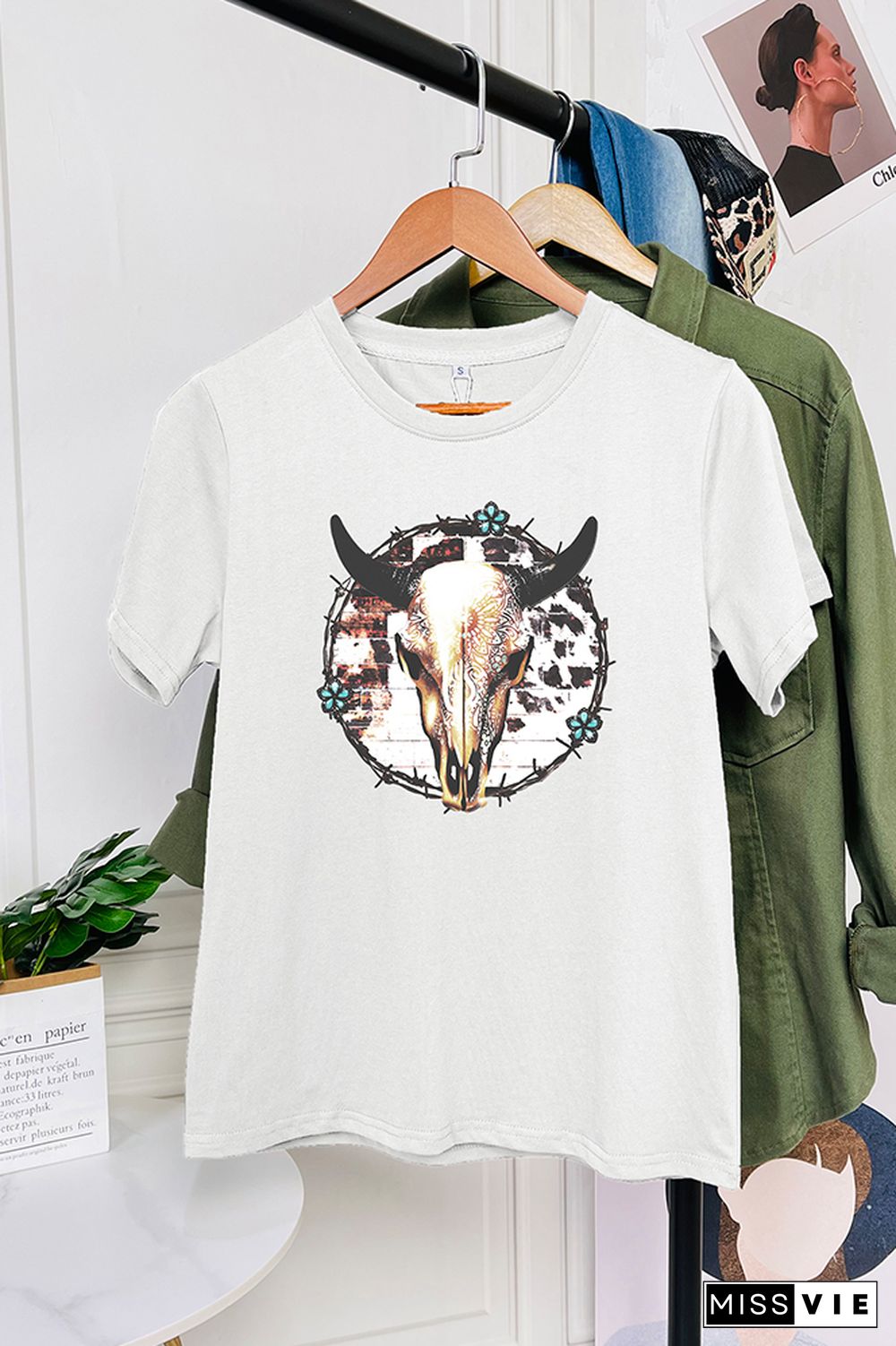 Bull Skull Barbed Wire Short Sleeve Graphic Tee Wholesale