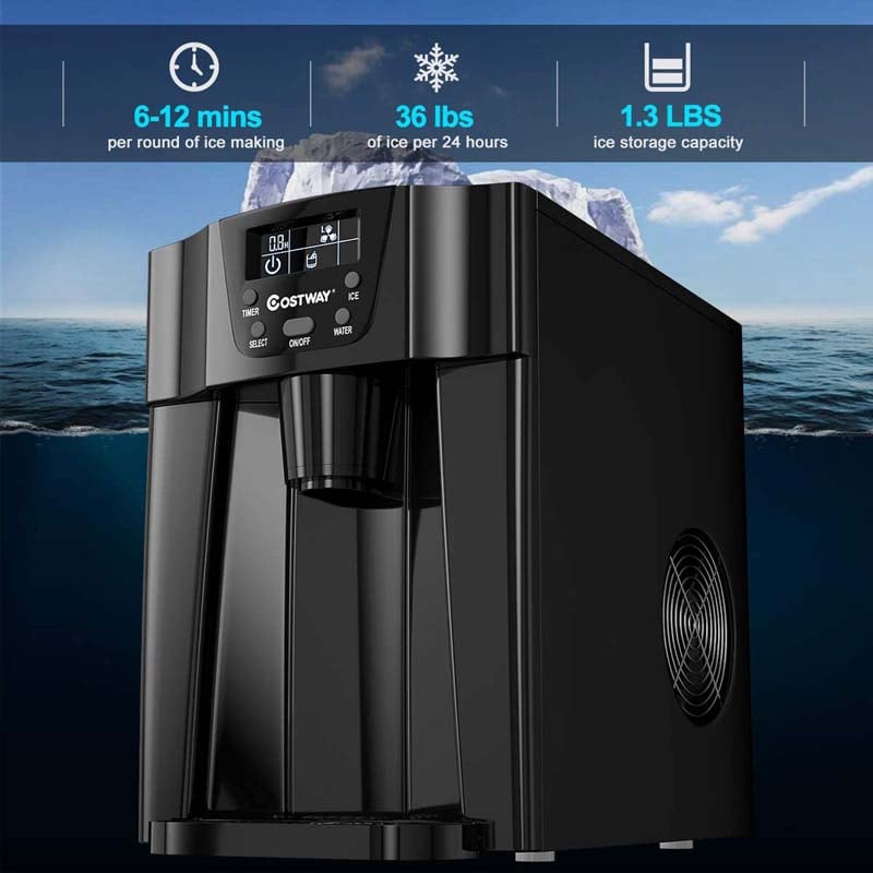 36LBS/24H 2 In 1 Countertop Ice Maker Water Dispenser, Auto-Clean Portable Ice Machine