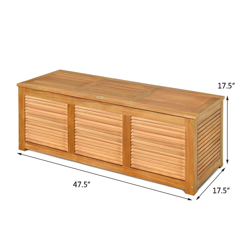 Gymax Acacia Wood Deck Box 47 Gallon Garden Backyard Storage Bench