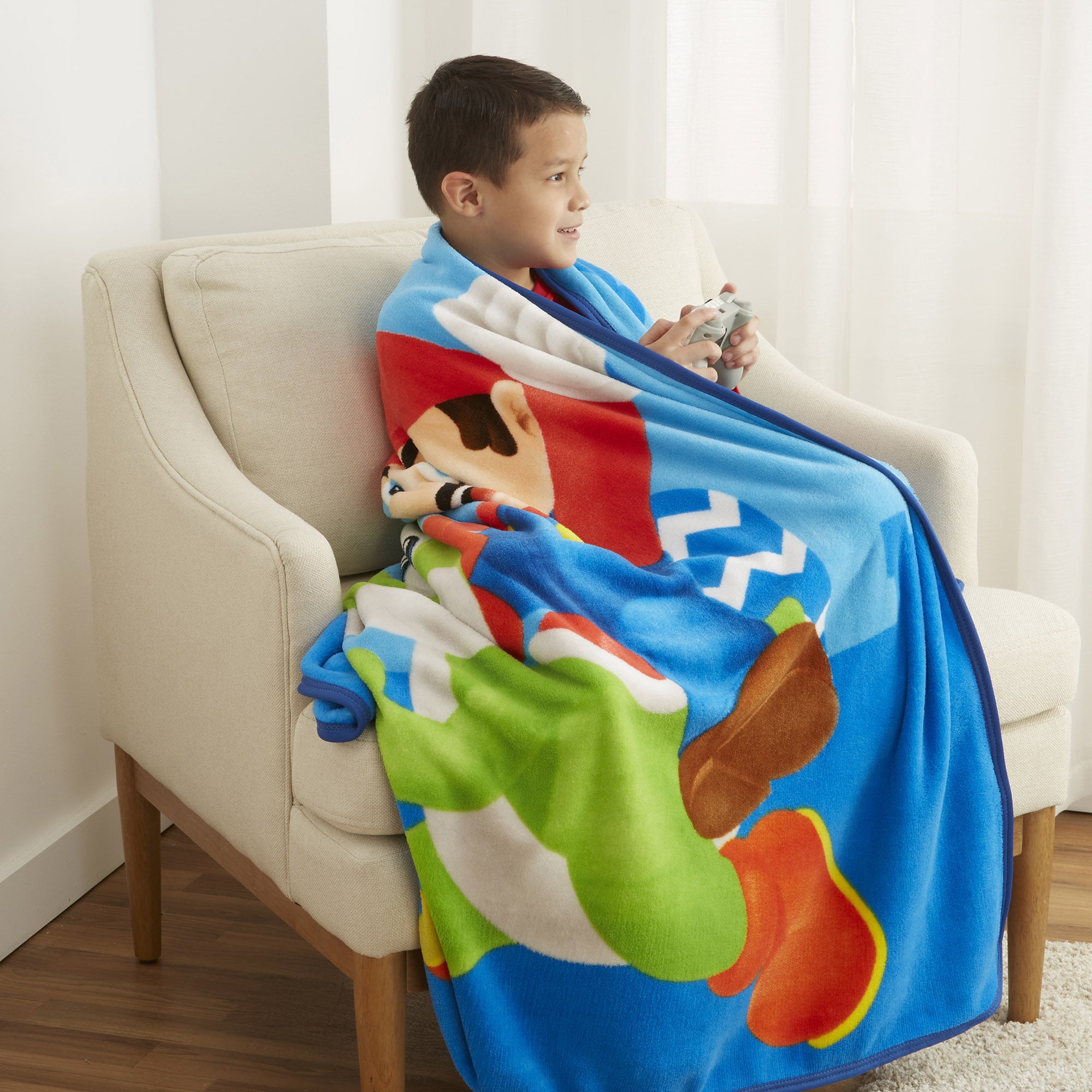 Super Mario Kids Fleece Throw Blanket， 46 x 60， Gaming Bedding， Blue， 