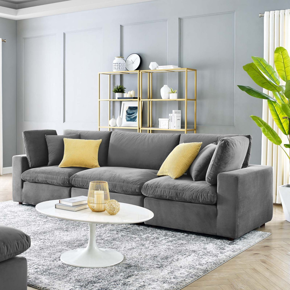 Commix Down Filled Overstuffed Performance Velvet 3 Seater Sofa   Transitional   Sofas   by Beyond Design  ampMore  Houzz