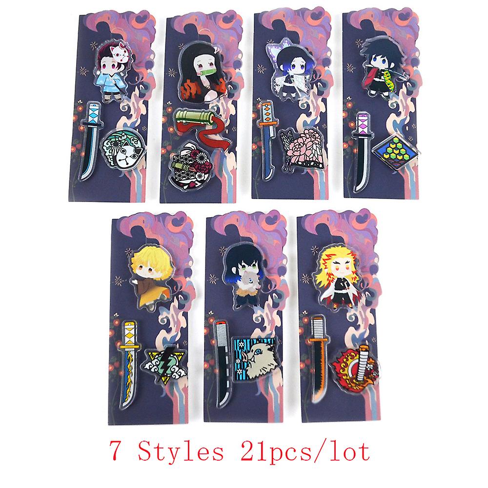 Wholesale 21set Anime Demon Slayer Acrylic Brooch Kimetsu No Yaiba Tanjirou Nezuko Badge Pins Jeweley，pink